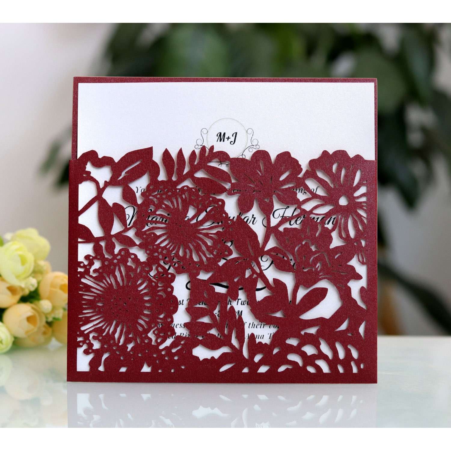 Pocket Invitation Card Lavender Laser Greeting Card Rose Pattern